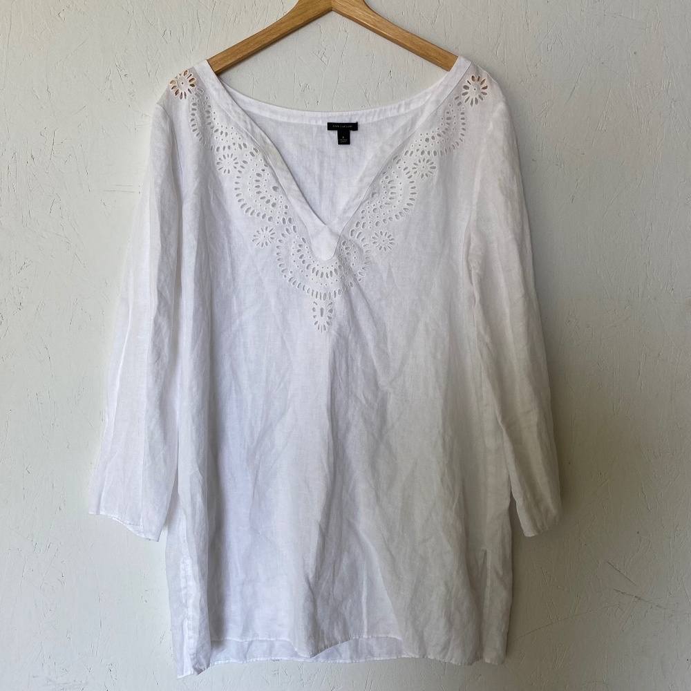 Ann Taylor 100% Linen White Tunic Size Large